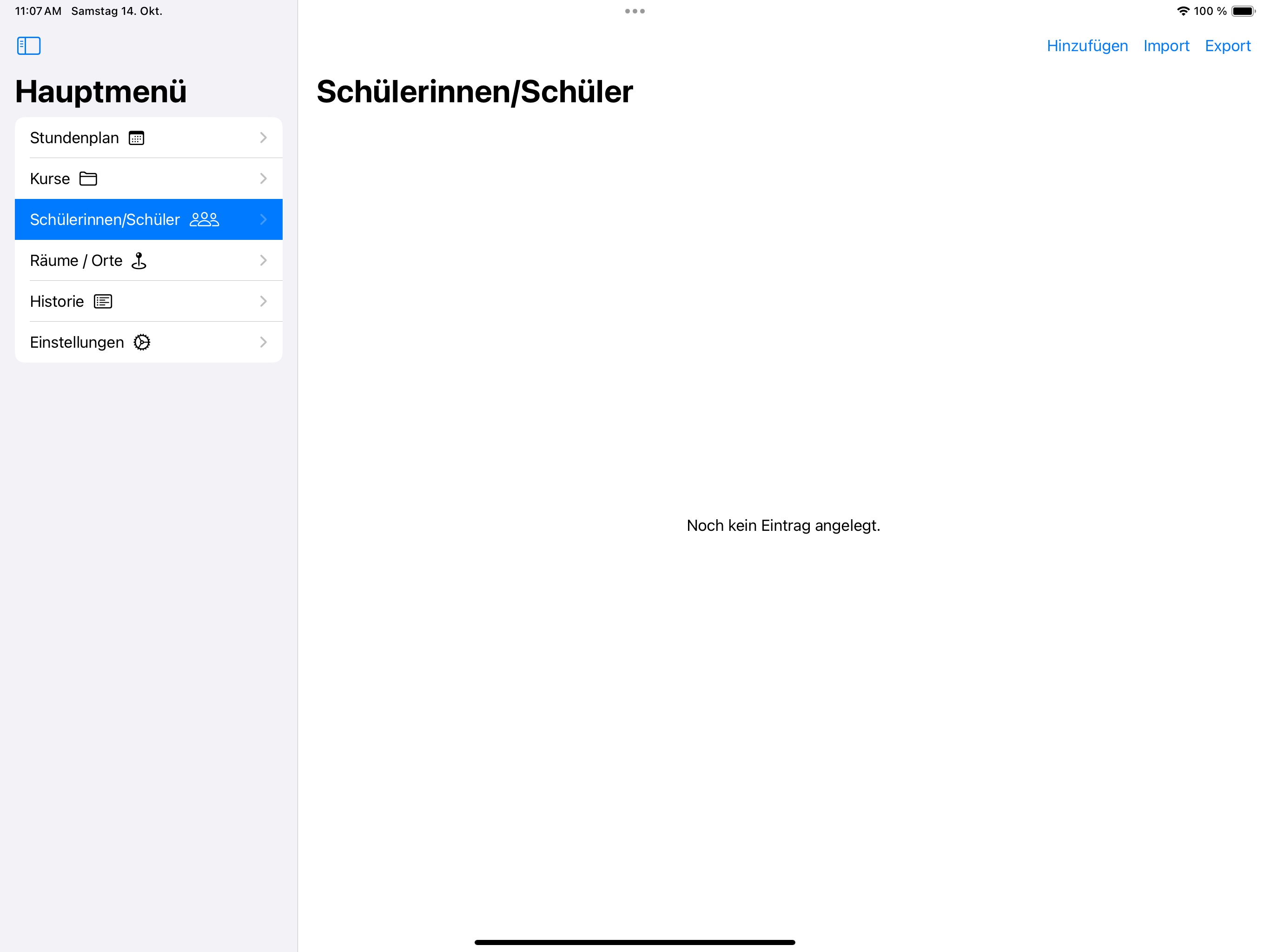 Ansicht der Schülerverwaltung