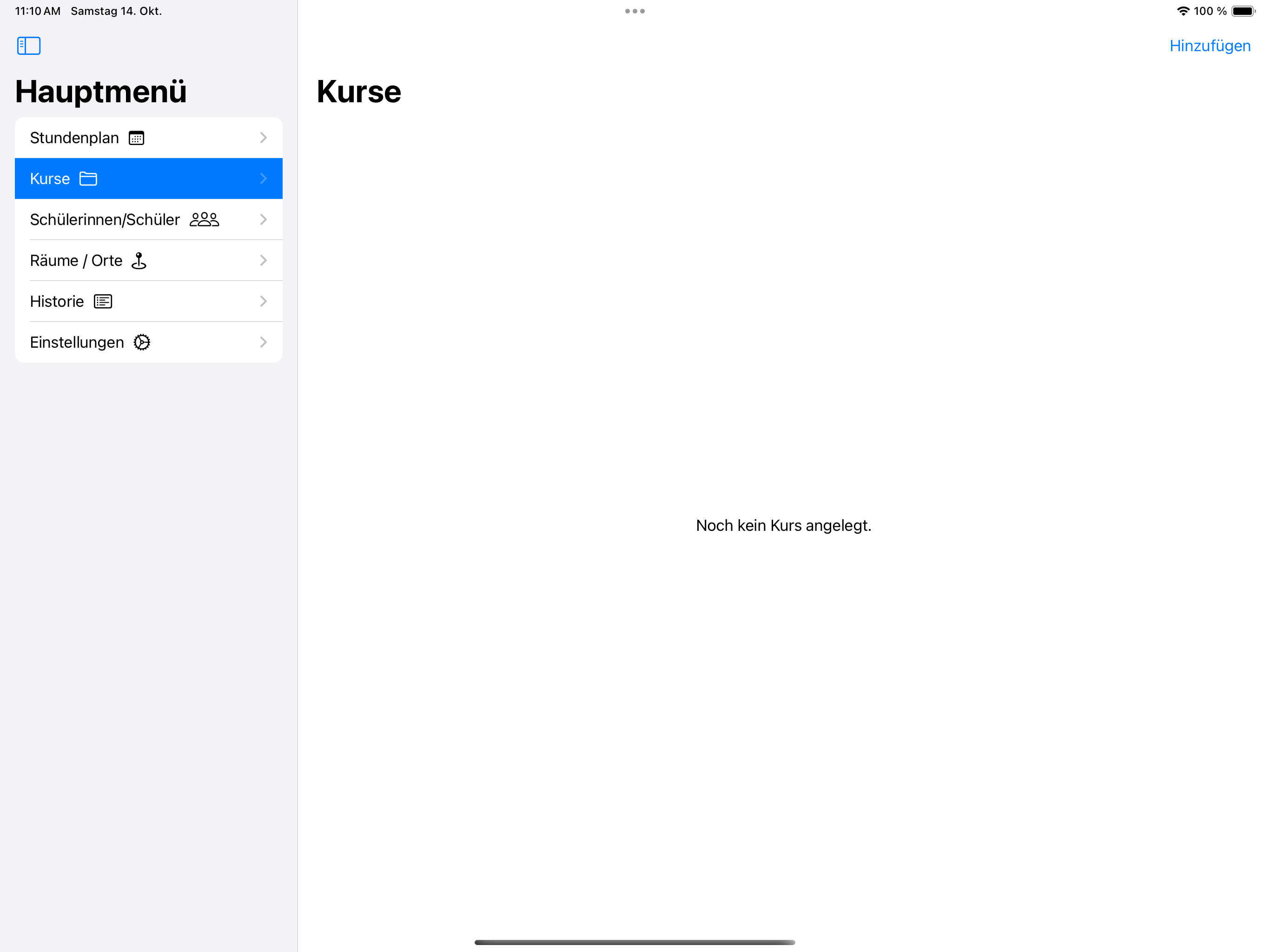 Leere Kursliste in der App